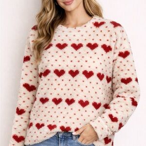 Heart Pattern Cozy Top - Red and Cream